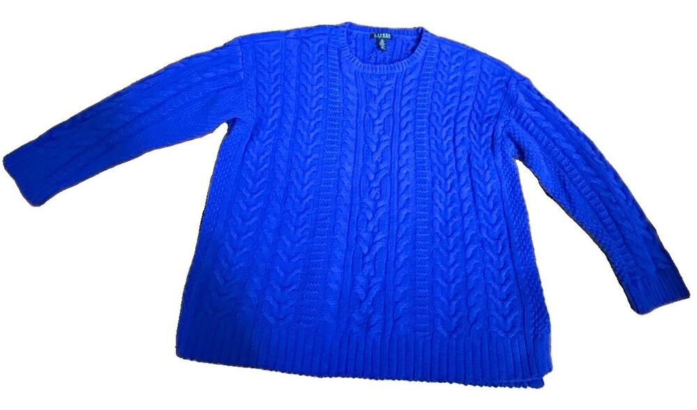 LAUREN RALPH LAUREN Women’s Blue Purple Cable-Knit Crew Neck Pullover Sweater 2X